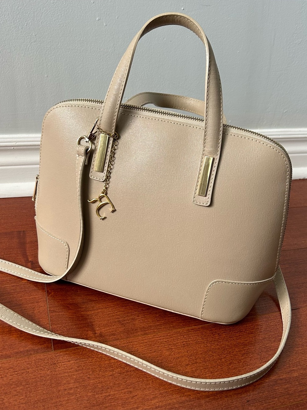 Renata Corsi Taupe Saffiano Leather Structured Handbag - Made in Italy